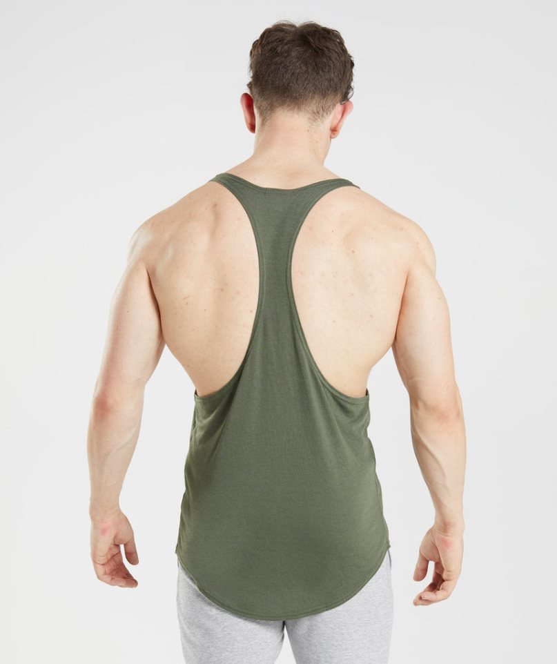 Men's Gymshark GS x David Laid Stringer Tanks Olive | CA A01ND6